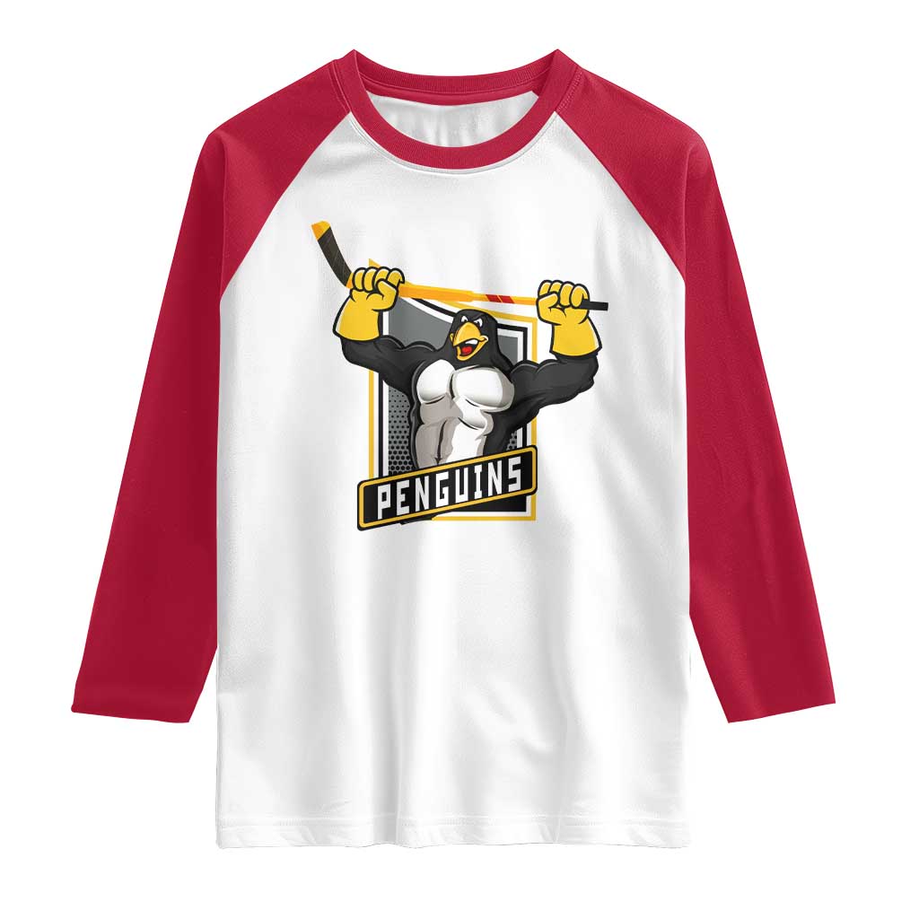 Funny Ice Hockey Player Gift Raglan Shirt Penguin Power TS12 White Red Print Your Wear