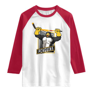 Funny Ice Hockey Player Gift Raglan Shirt Penguin Power TS12 White Red Print Your Wear