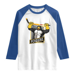 Funny Ice Hockey Player Gift Raglan Shirt Penguin Power TS12 White Royal Print Your Wear