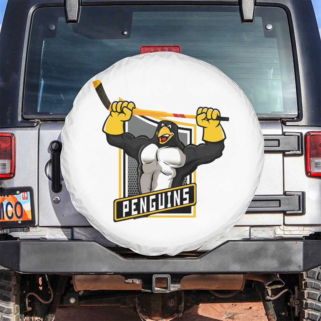Funny Ice Hockey Player Gift Spare Tire Cover Penguin Power TS12 No hole White Print Your Wear
