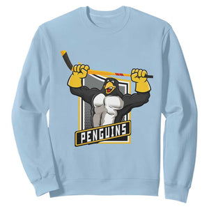 Funny Ice Hockey Player Gift Sweatshirt Penguin Power TS12 Light Blue Print Your Wear