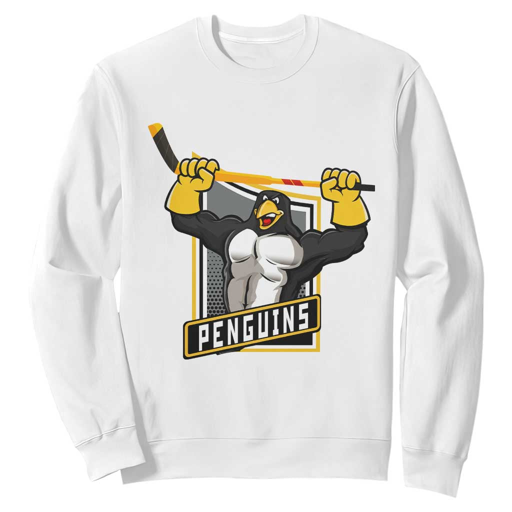 Funny Ice Hockey Player Gift Sweatshirt Penguin Power TS12 White Print Your Wear