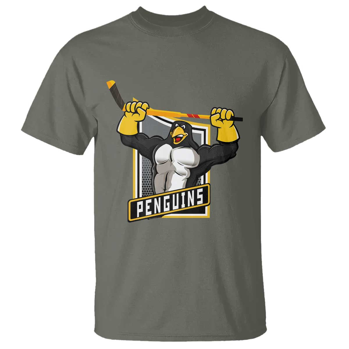 Funny Ice Hockey Player Gift T Shirt Penguin Power TS12 Military Green Print Your Wear