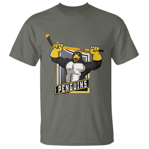 Funny Ice Hockey Player Gift T Shirt Penguin Power TS12 Military Green Print Your Wear