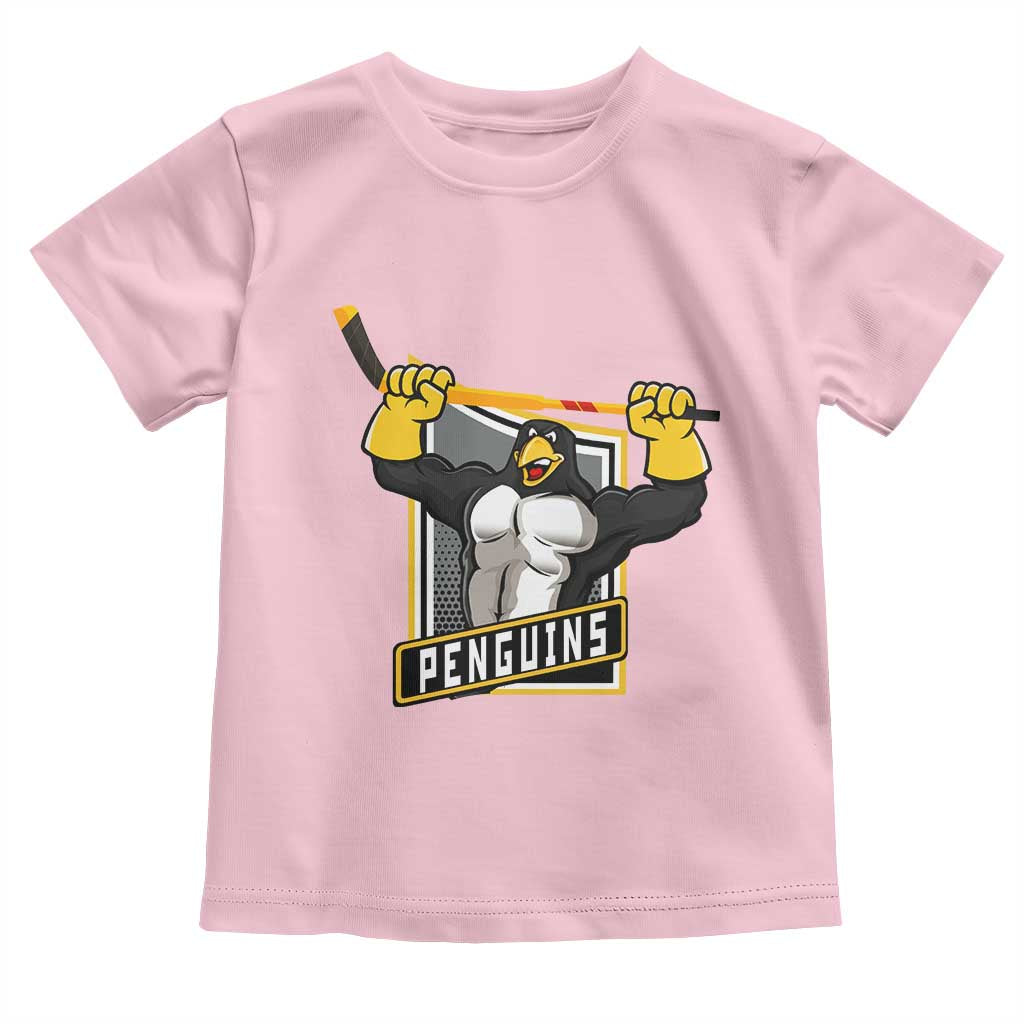 Funny Ice Hockey Player Gift Toddler T Shirt Penguin Power TS12 Light Pink Print Your Wear