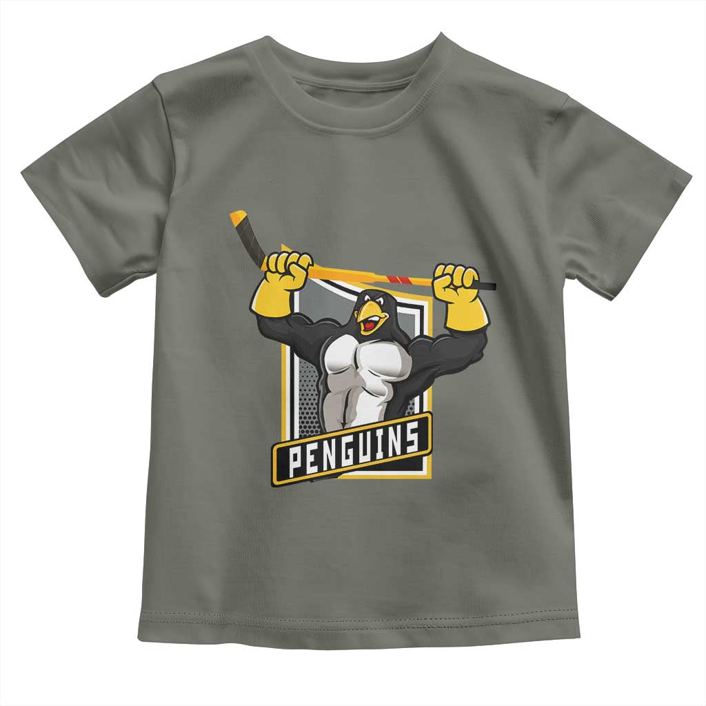 Funny Ice Hockey Player Gift Toddler T Shirt Penguin Power TS12 Military Green Print Your Wear