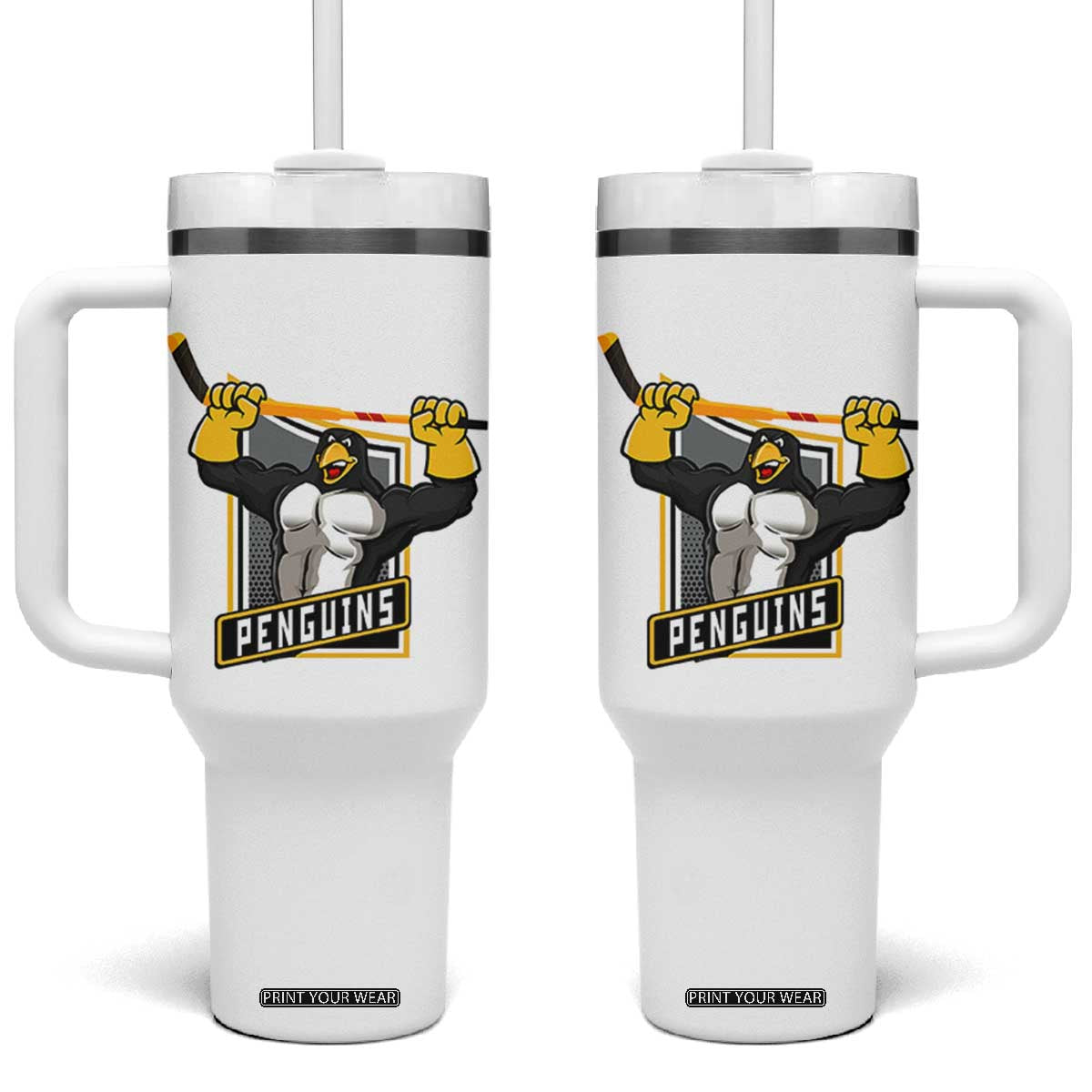 Funny Ice Hockey Player Gift Tumbler With Handle Penguin Power TS12 One Size: 40 oz White Print Your Wear
