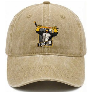 Funny Ice Hockey Player Gift Washed Cotton Baseball Cap Penguin Power TS12 Print Your Wear