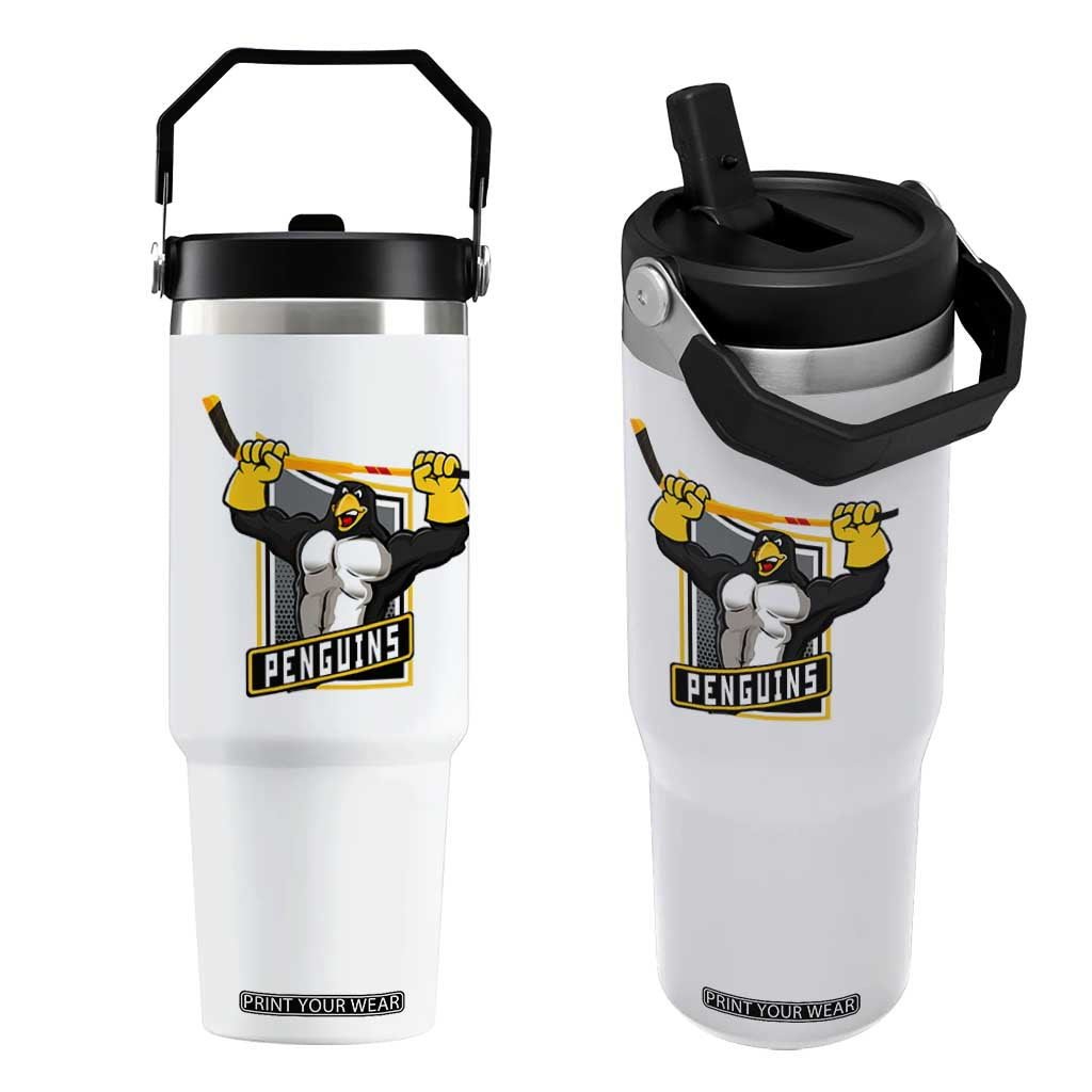 Funny Ice Hockey Player Gift Flip Straw Tumbler Penguin Power TS12 One Size: 30 oz White Print Your Wear