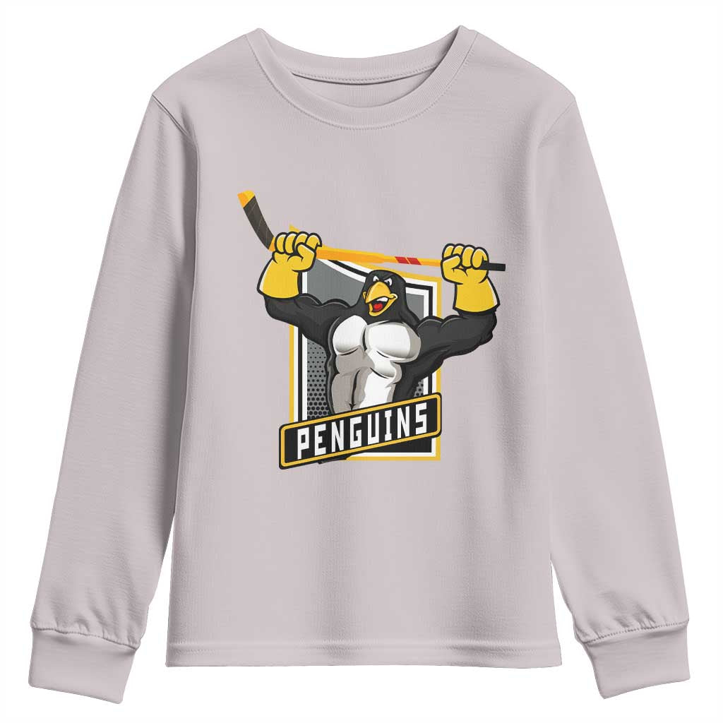 Funny Ice Hockey Player Gift Youth Sweatshirt Penguin Power TS12 Ice Gray Print Your Wear