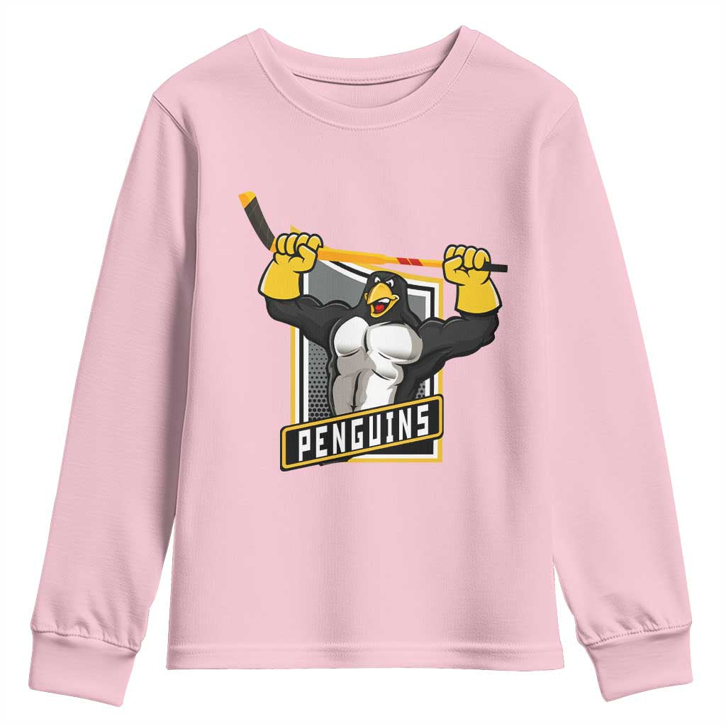 Funny Ice Hockey Player Gift Youth Sweatshirt Penguin Power TS12 Light Pink Print Your Wear