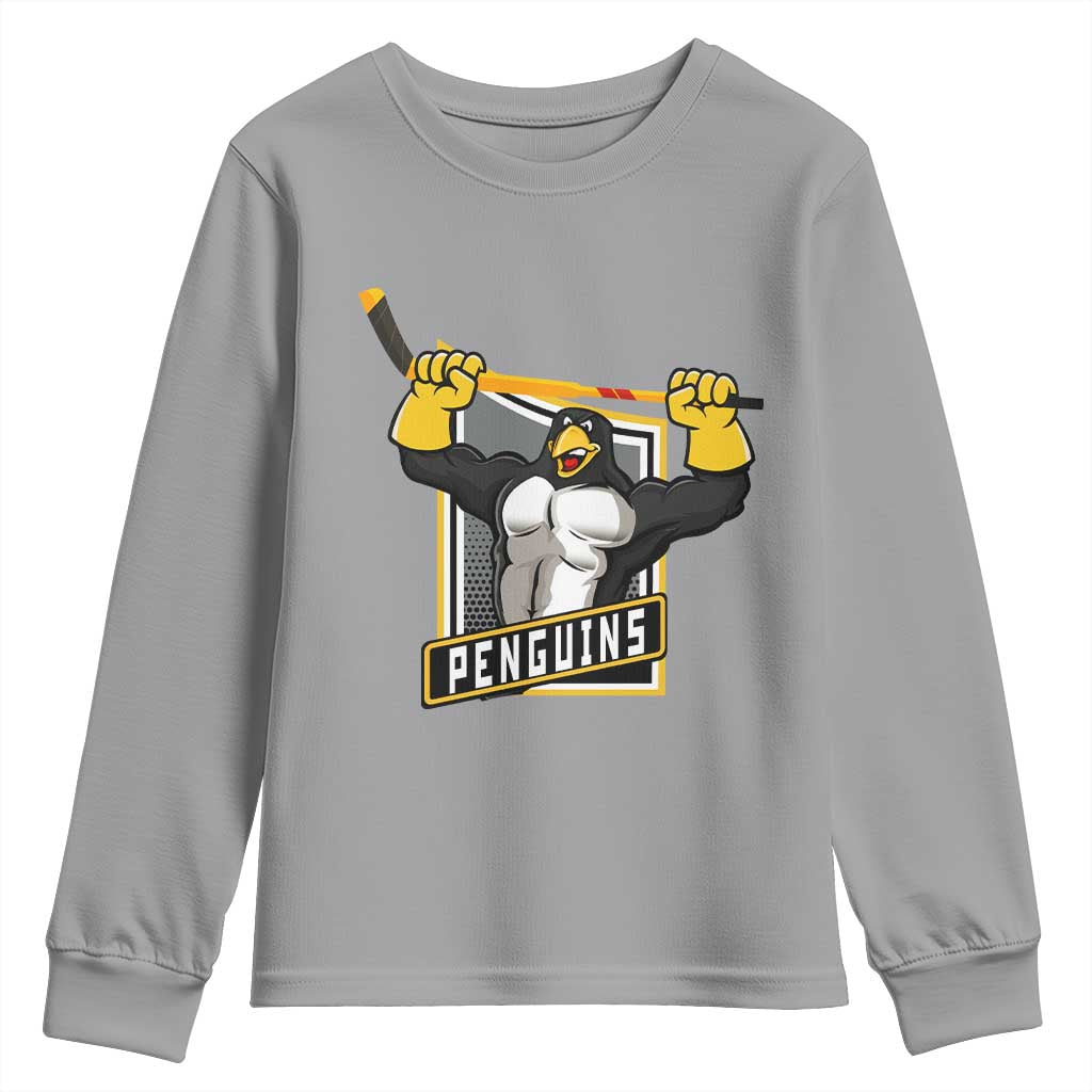 Funny Ice Hockey Player Gift Youth Sweatshirt Penguin Power TS12 Sport Gray Print Your Wear