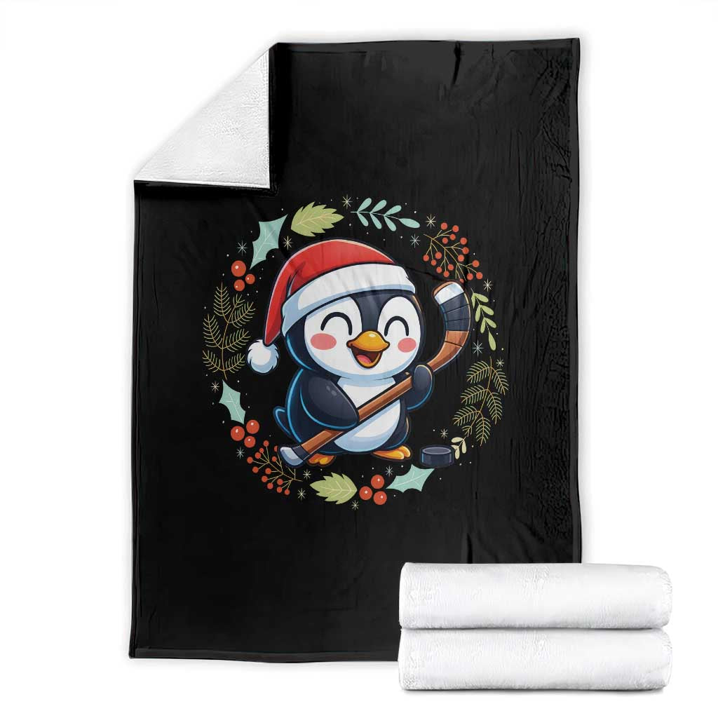 Cute Penguin Playing Ice Hockey Throw Blanket Funny Christmas Gift TS12 Black Print Your Wear