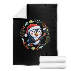 Cute Penguin Playing Ice Hockey Throw Blanket Funny Christmas Gift TS12 Black Print Your Wear