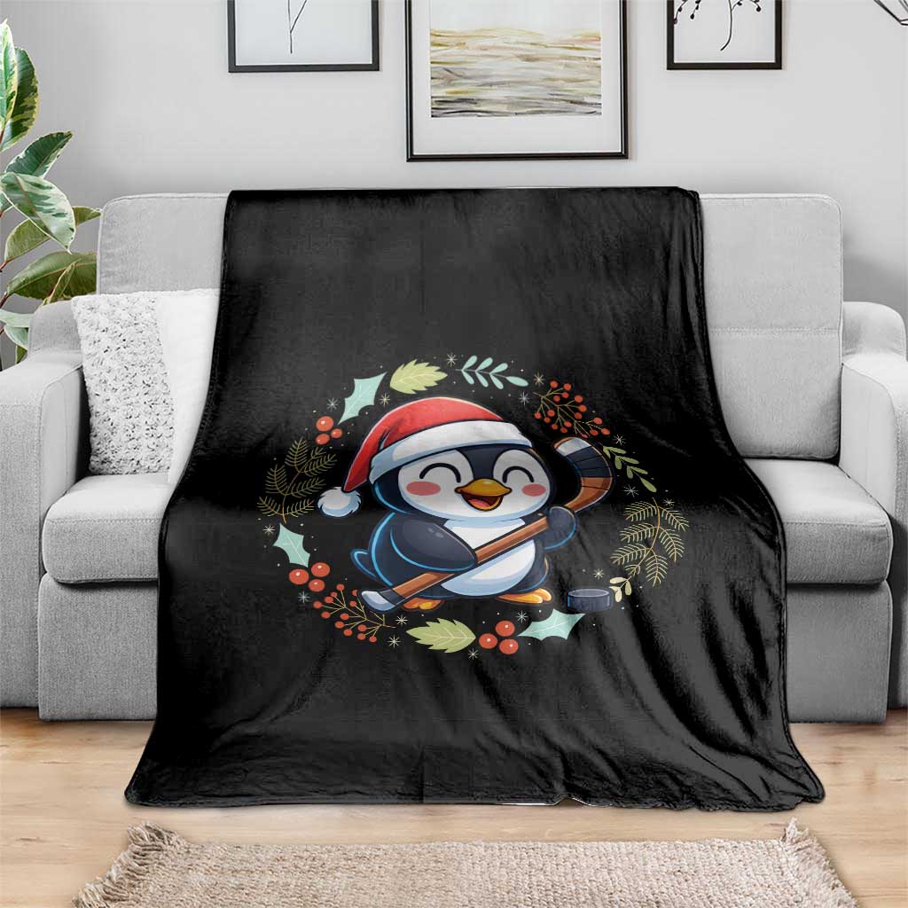 Cute Penguin Playing Ice Hockey Throw Blanket Funny Christmas Gift TS12 Print Your Wear