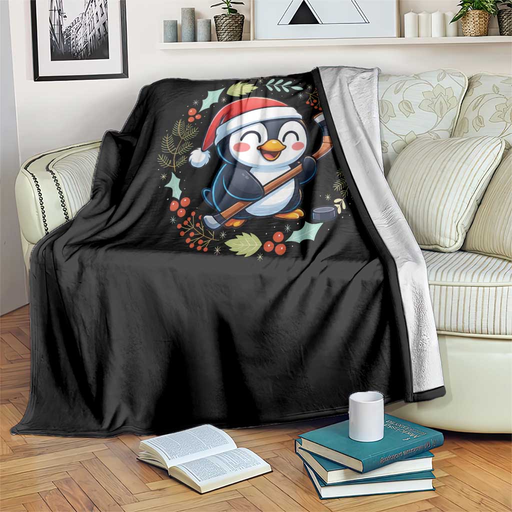 Cute Penguin Playing Ice Hockey Throw Blanket Funny Christmas Gift TS12 Print Your Wear