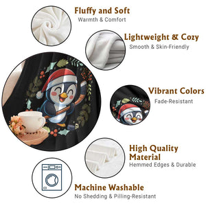 Cute Penguin Playing Ice Hockey Throw Blanket Funny Christmas Gift TS12 Print Your Wear