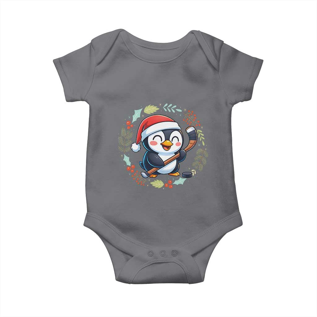 Cute Penguin Playing Ice Hockey Baby Onesie Funny Christmas Gift TS12 Charcoal Print Your Wear