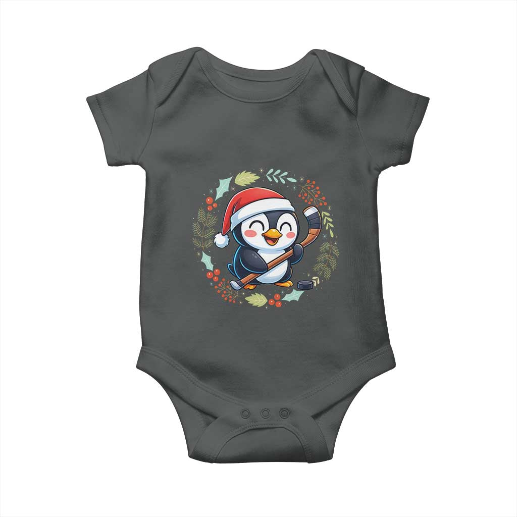 Cute Penguin Playing Ice Hockey Baby Onesie Funny Christmas Gift TS12 Dark Heather Print Your Wear