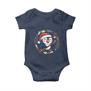 Cute Penguin Playing Ice Hockey Baby Onesie Funny Christmas Gift TS12 Navy Print Your Wear