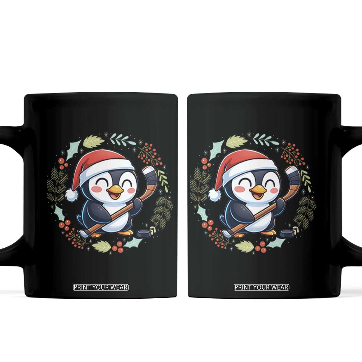 Cute Penguin Playing Ice Hockey Coffee Mug Funny Christmas Gift TS12 Black Print Your Wear