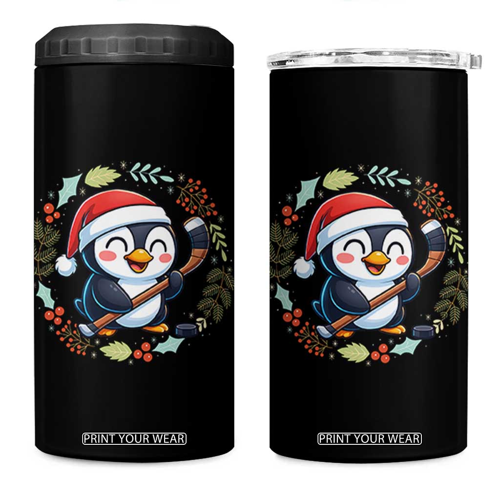 Cute Penguin Playing Ice Hockey 4 in 1 Can Cooler Tumbler Funny Christmas Gift TS12 One Size: 16 oz Black Print Your Wear