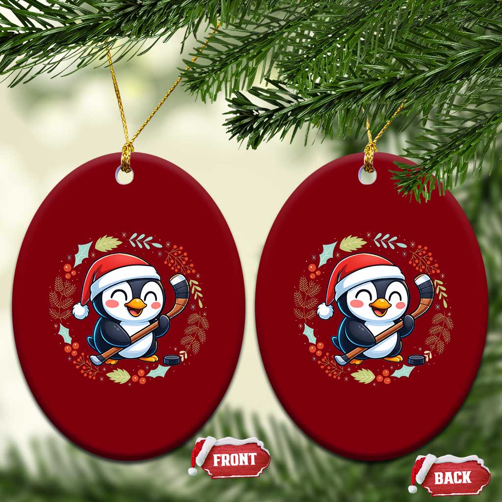 Cute Penguin Playing Ice Hockey Ceramic Ornament Funny Christmas Gift TS12 Print Your Wear