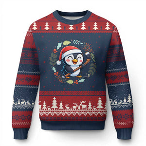 Cute Penguin Playing Ice Hockey Ugly Christmas Sweater Funny Xmas Gift TS12 Navy Red Print Your Wear