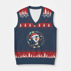 Cute Penguin Playing Ice Hockey V-Neck Knit Sweater Vest Funny Xmas Gift TS12 Navy Red Print Your Wear