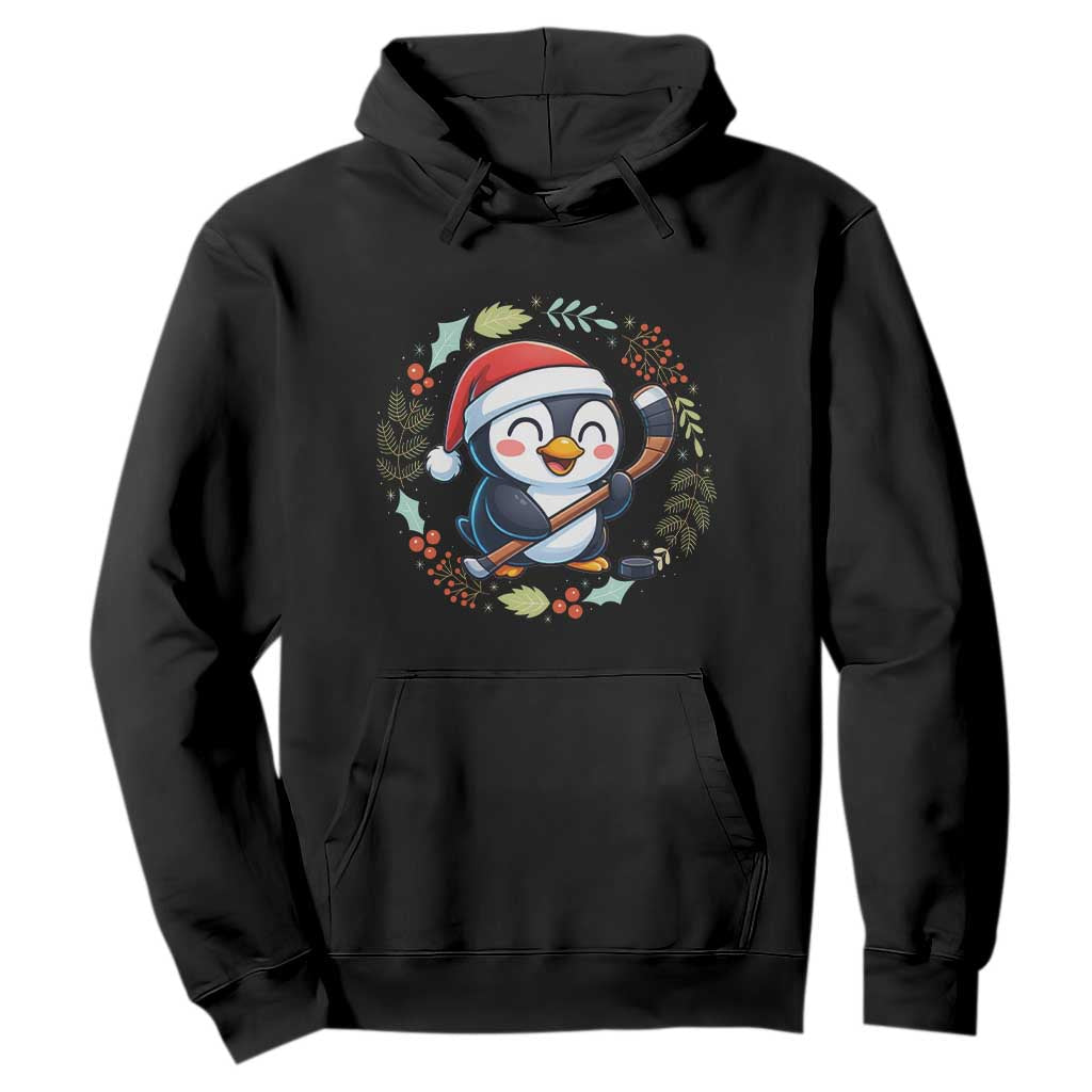 Cute Penguin Playing Ice Hockey Hoodie Funny Christmas Gift TS12 Black Print Your Wear