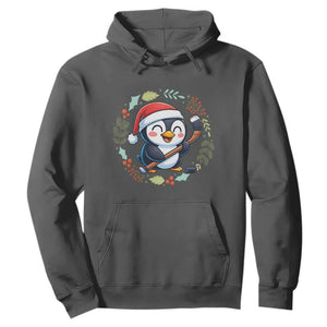 Cute Penguin Playing Ice Hockey Hoodie Funny Christmas Gift TS12 Dark Heather Print Your Wear