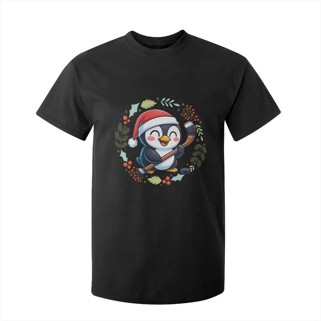 Cute Penguin Playing Ice Hockey T Shirt For Kid Funny Christmas Gift TS12 Black Print Your Wear