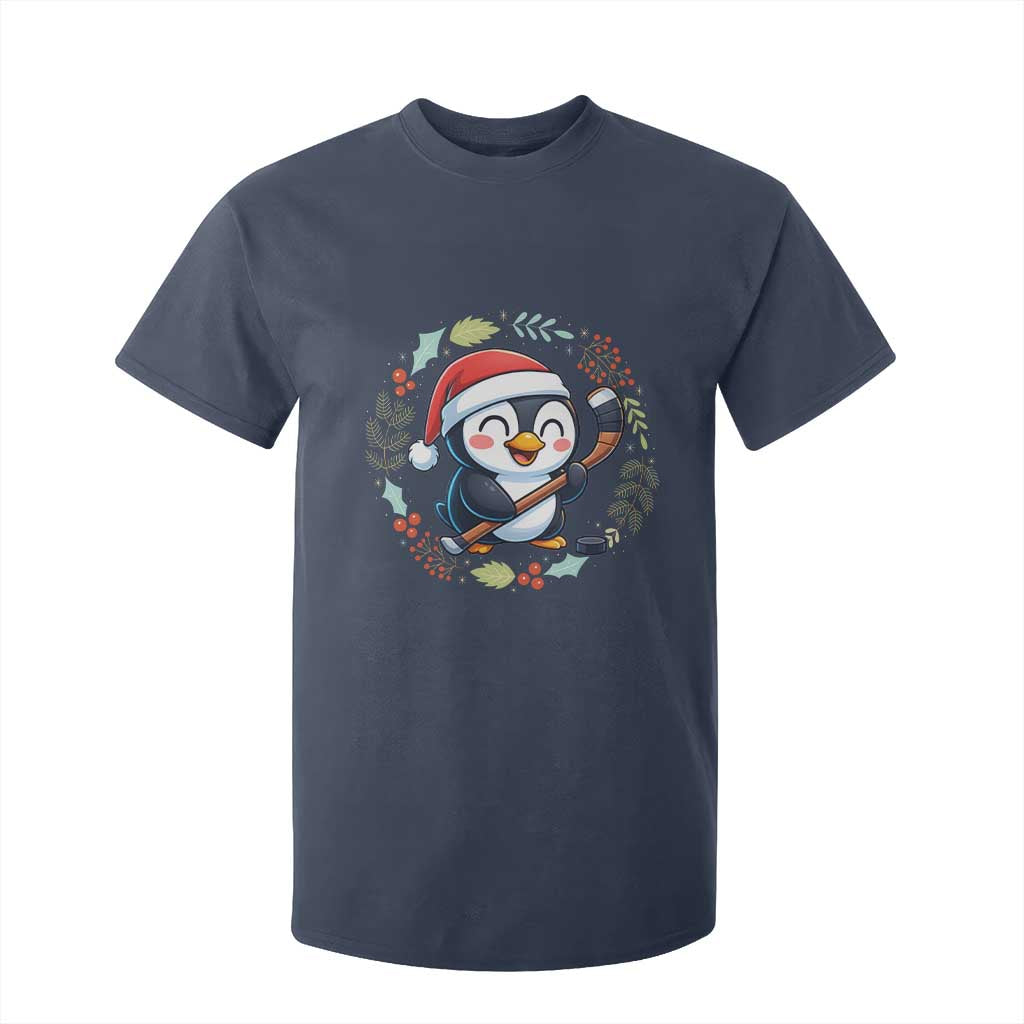 Cute Penguin Playing Ice Hockey T Shirt For Kid Funny Christmas Gift TS12 Navy Print Your Wear