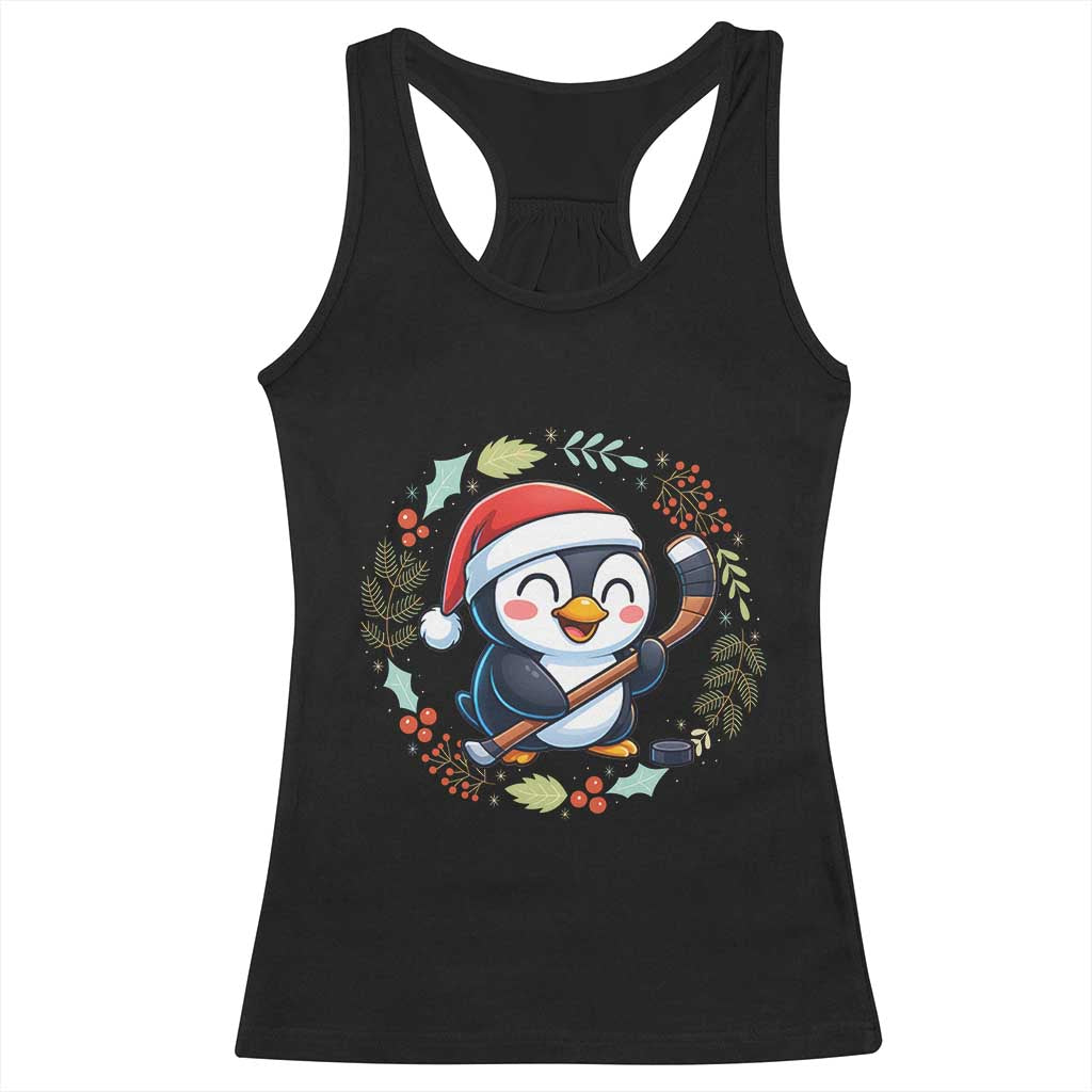 Cute Penguin Playing Ice Hockey Racerback Tank Top Funny Christmas Gift TS12 Black Print Your Wear