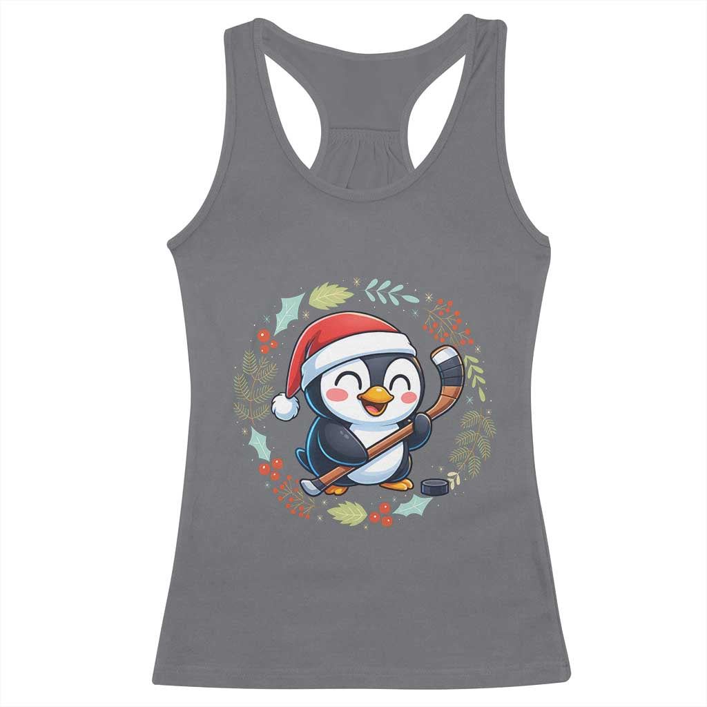 Cute Penguin Playing Ice Hockey Racerback Tank Top Funny Christmas Gift TS12 Charcoal Print Your Wear