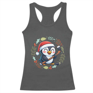 Cute Penguin Playing Ice Hockey Racerback Tank Top Funny Christmas Gift TS12 Dark Heather Print Your Wear