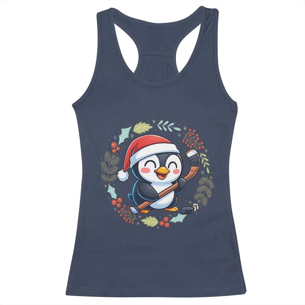 Cute Penguin Playing Ice Hockey Racerback Tank Top Funny Christmas Gift TS12 Navy Print Your Wear