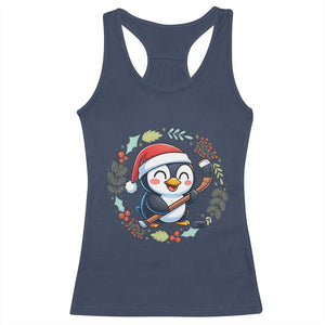 Cute Penguin Playing Ice Hockey Racerback Tank Top Funny Christmas Gift TS12 Navy Print Your Wear