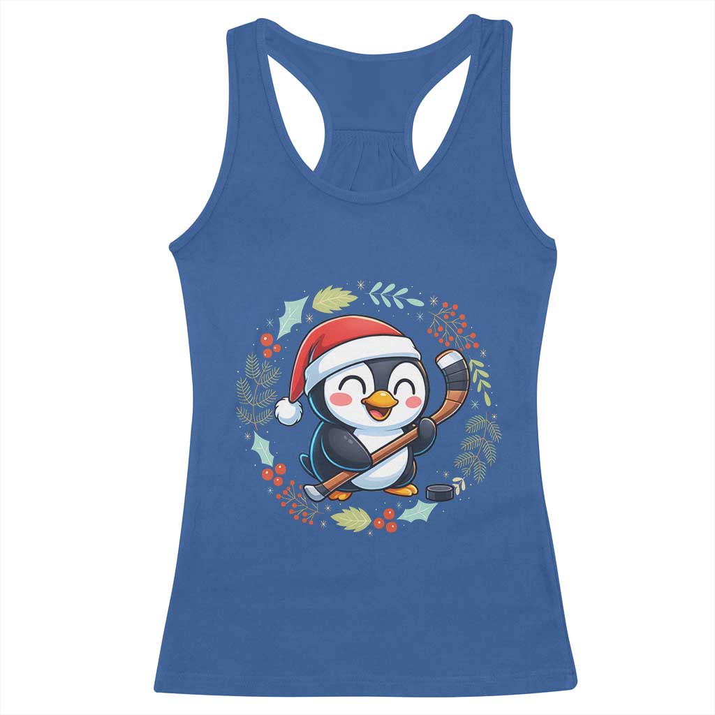 Cute Penguin Playing Ice Hockey Racerback Tank Top Funny Christmas Gift TS12 Royal Blue Print Your Wear