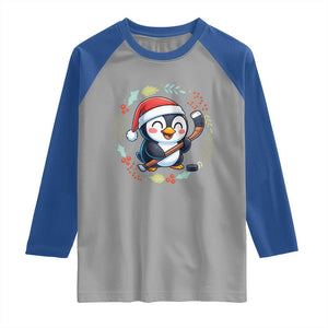 Cute Penguin Playing Ice Hockey Raglan Shirt Funny Christmas Gift TS12 Sport Gray Royal Print Your Wear