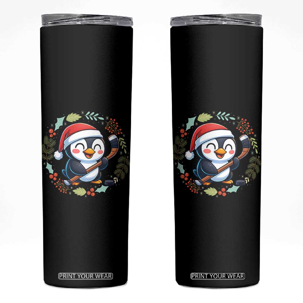 Cute Penguin Playing Ice Hockey Skinny Tumbler Funny Christmas Gift TS12 Black Print Your Wear