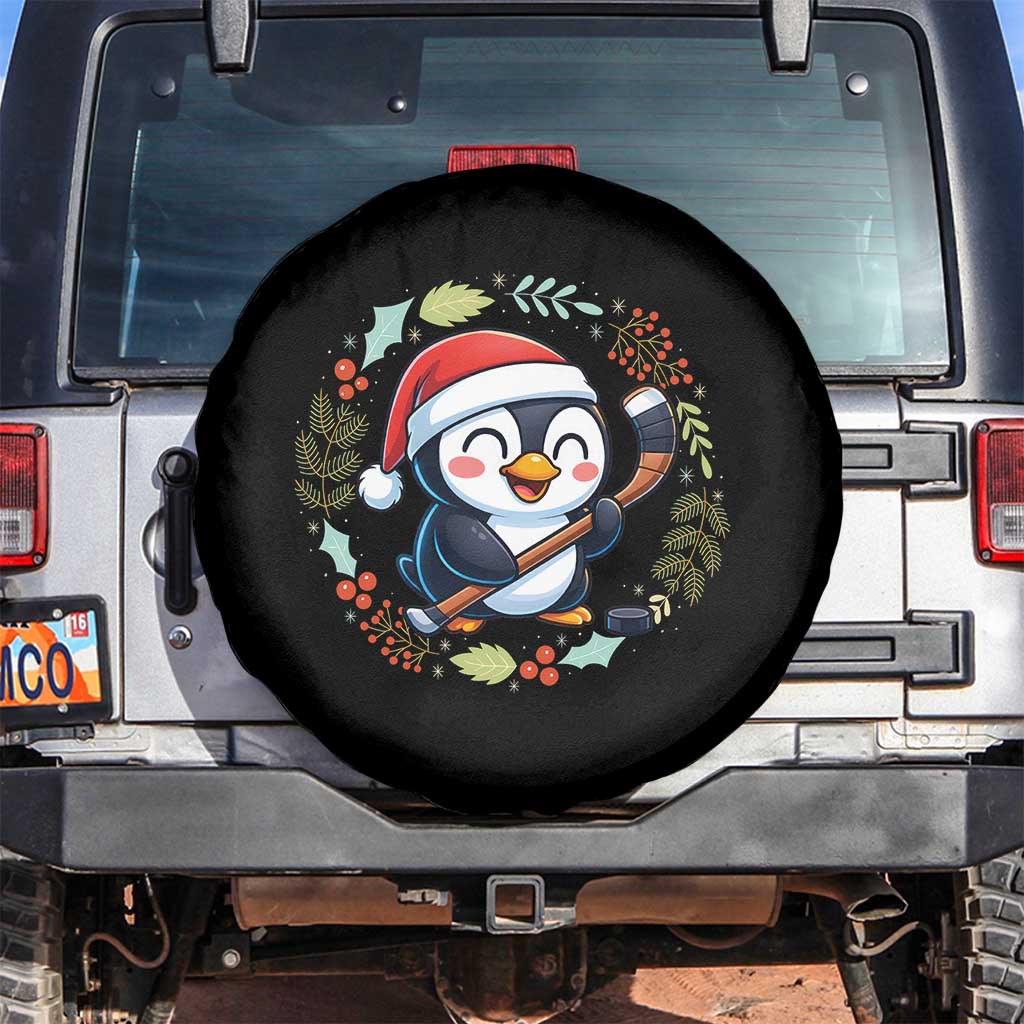 Cute Penguin Playing Ice Hockey Spare Tire Cover Funny Christmas Gift TS12 No hole Black Print Your Wear