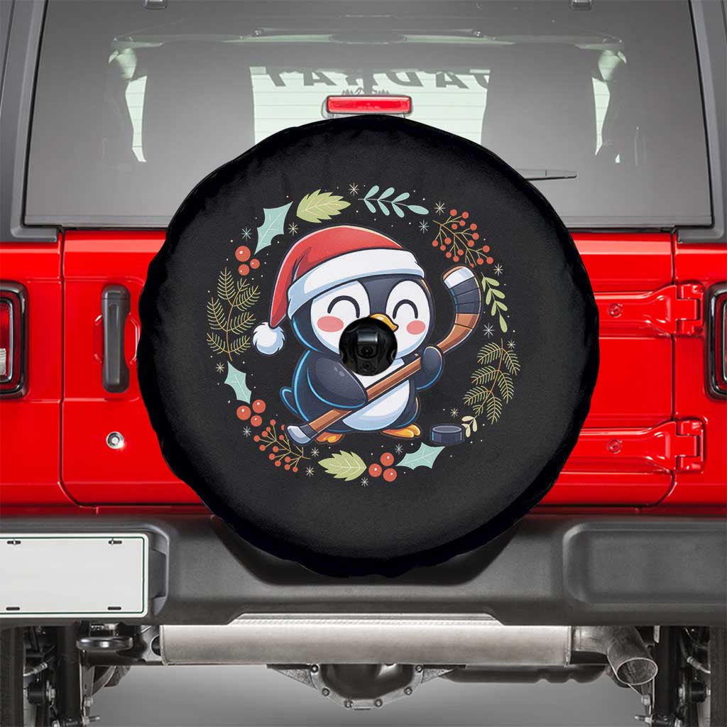 Cute Penguin Playing Ice Hockey Spare Tire Cover Funny Christmas Gift TS12 Black Print Your Wear