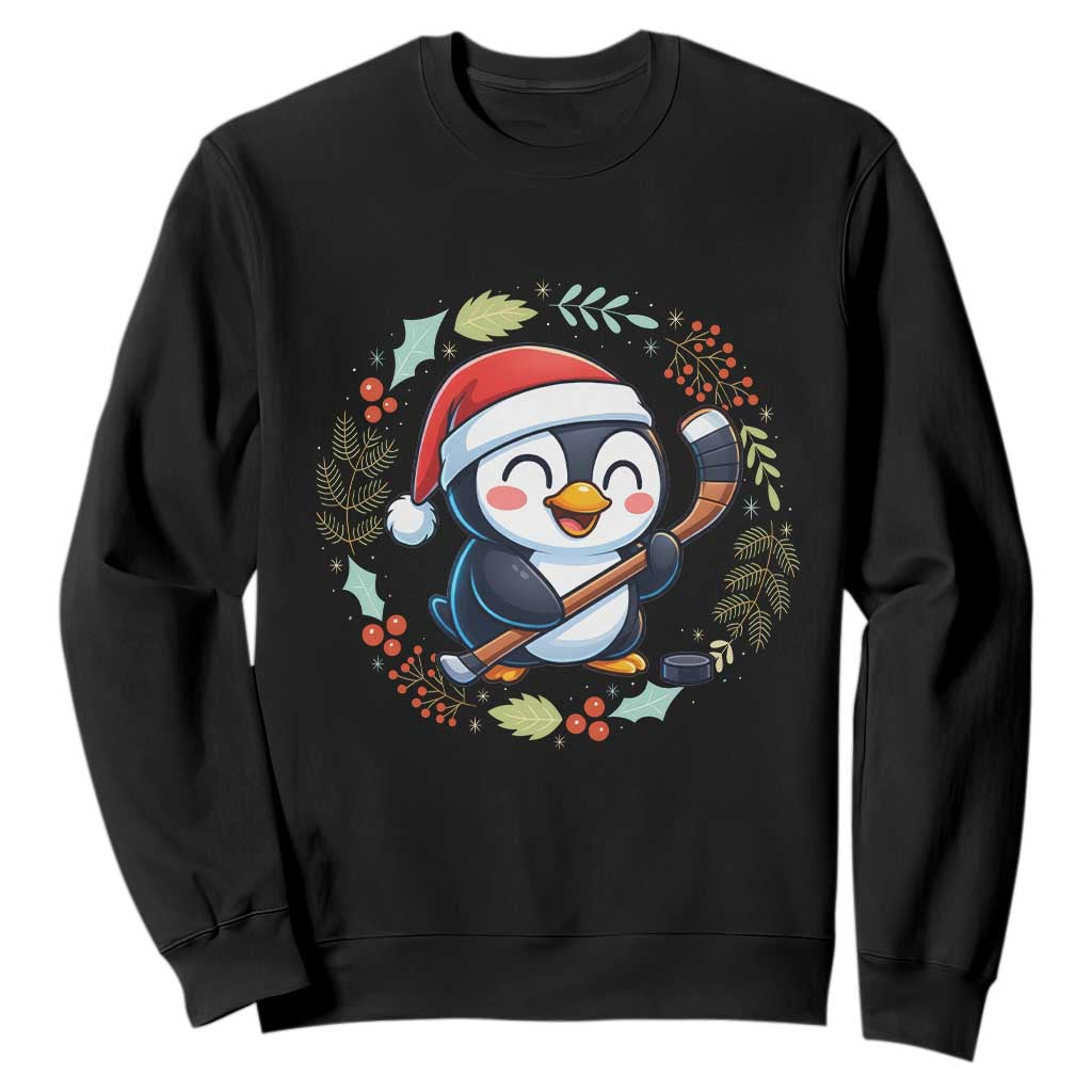 Cute Penguin Playing Ice Hockey Sweatshirt Funny Christmas Gift TS12 Black Print Your Wear