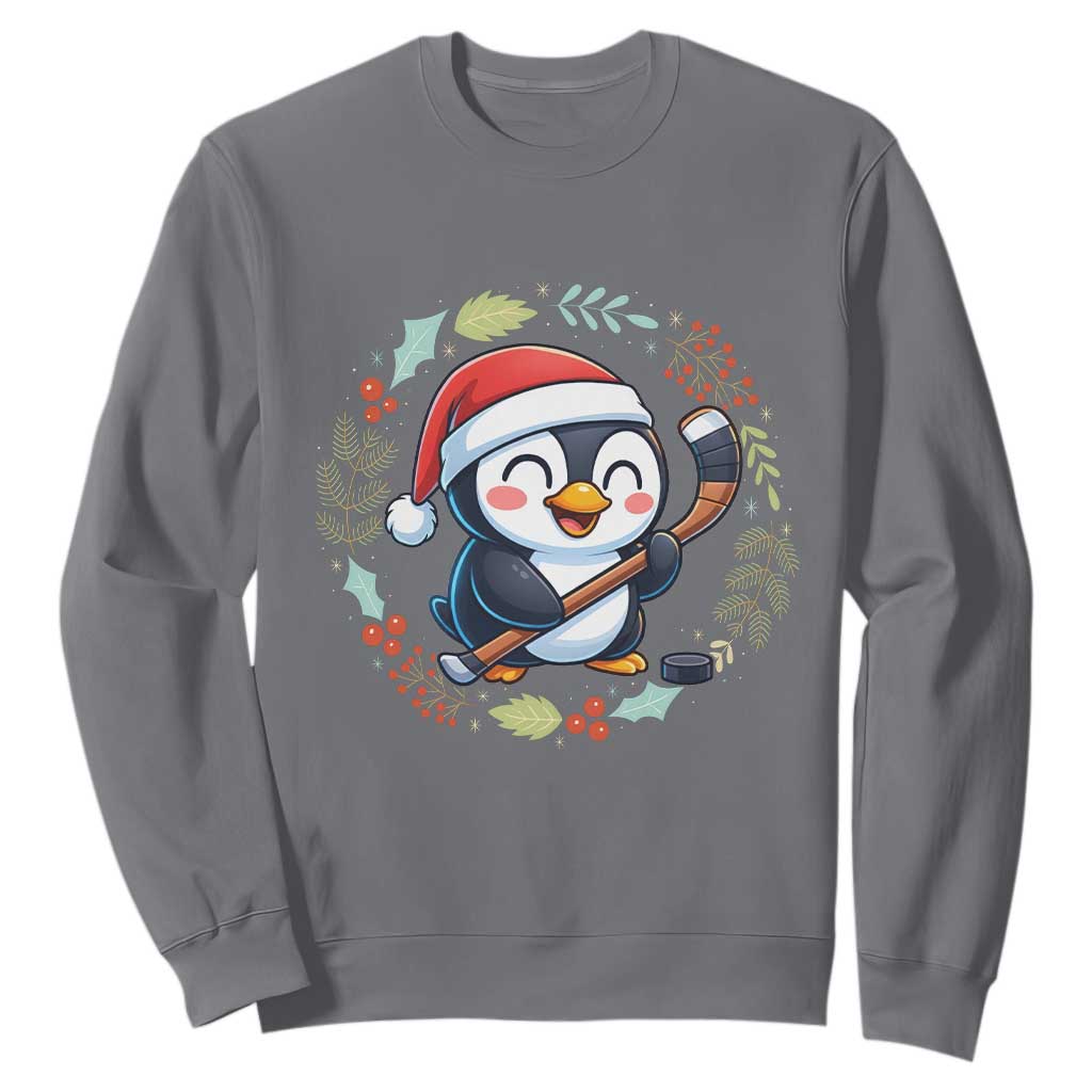 Cute Penguin Playing Ice Hockey Sweatshirt Funny Christmas Gift TS12 Charcoal Print Your Wear