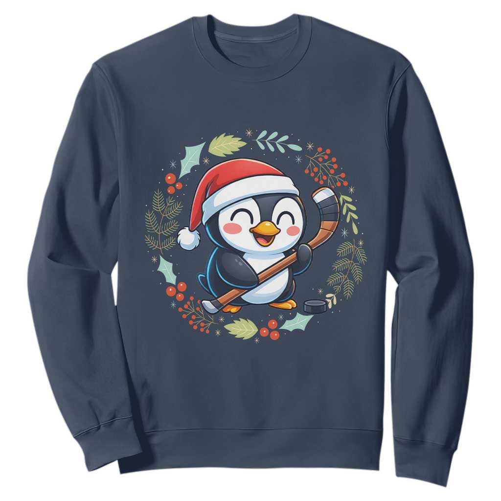 Cute Penguin Playing Ice Hockey Sweatshirt Funny Christmas Gift TS12 Navy Print Your Wear