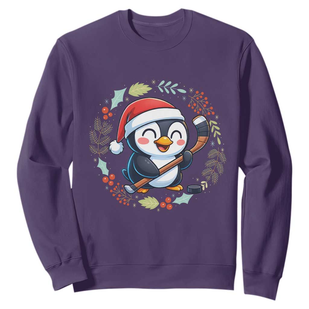 Cute Penguin Playing Ice Hockey Sweatshirt Funny Christmas Gift TS12 Purple Print Your Wear