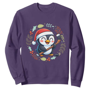 Cute Penguin Playing Ice Hockey Sweatshirt Funny Christmas Gift TS12 Purple Print Your Wear