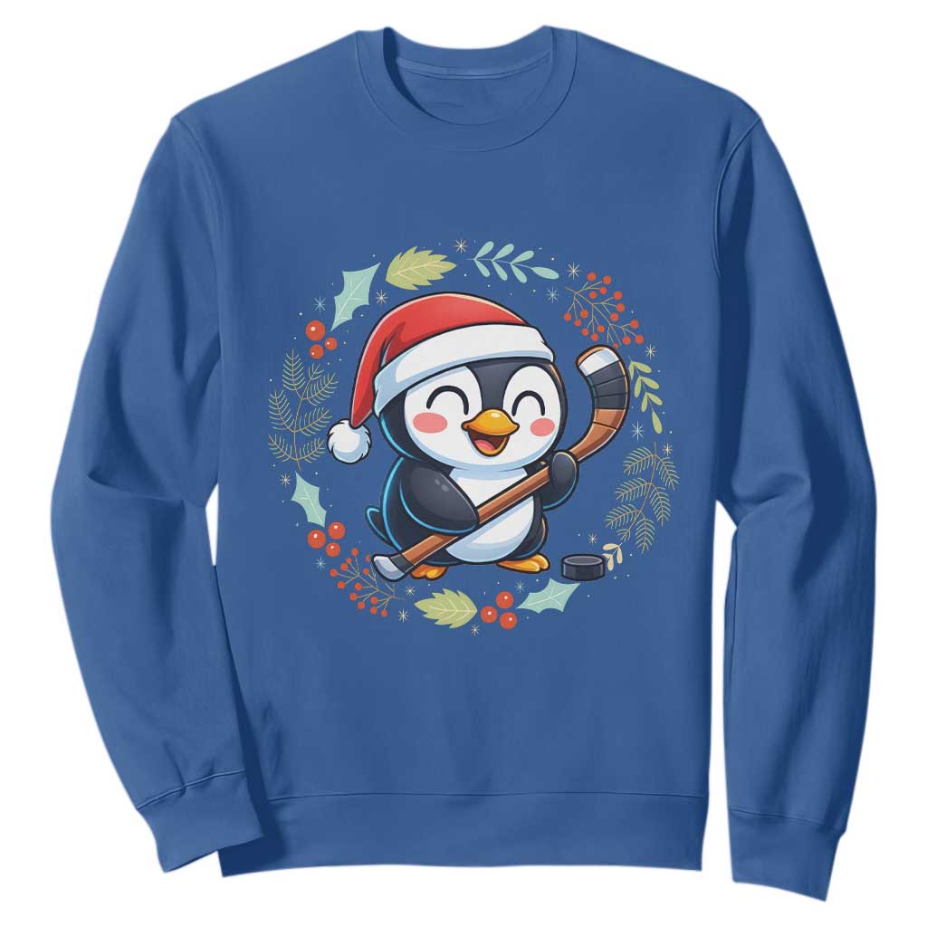 Cute Penguin Playing Ice Hockey Sweatshirt Funny Christmas Gift TS12 Royal Blue Print Your Wear