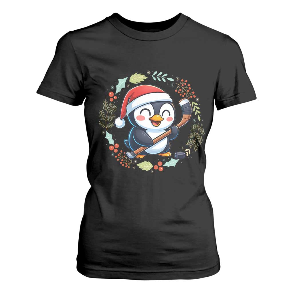Cute Penguin Playing Ice Hockey T Shirt For Women Funny Christmas Gift TS12 Black Print Your Wear